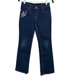 Faded Glory Girls Dark Wash Butterfly Embroidered Straight Leg Jeans Size 14